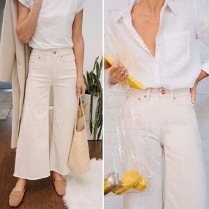 AYR The Must Wide Leg Cropped Raw Hem Jean in Cream Size 32